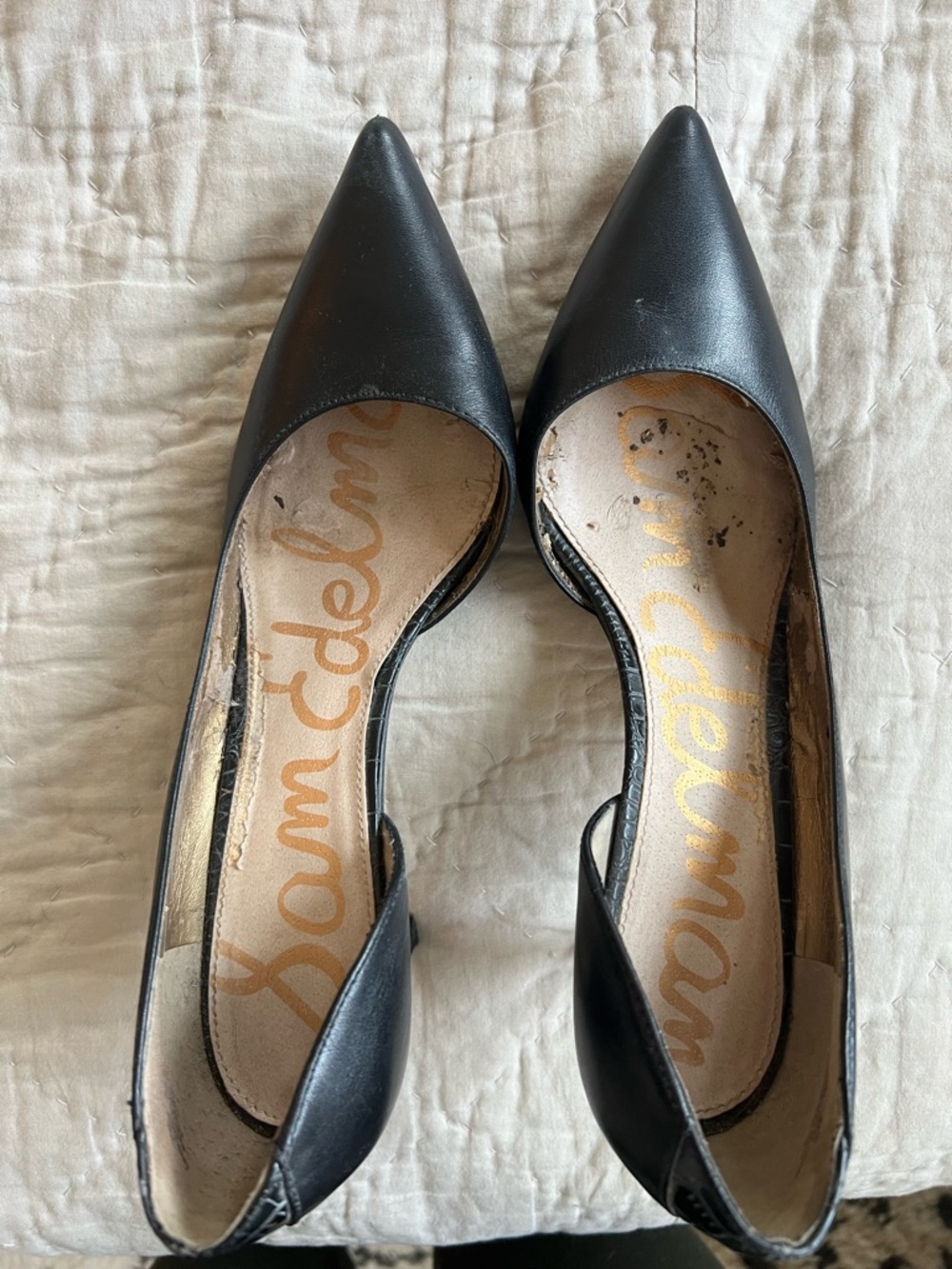 Sam Edelman Black Pointed D'Orsay Flats with Cutout Sides